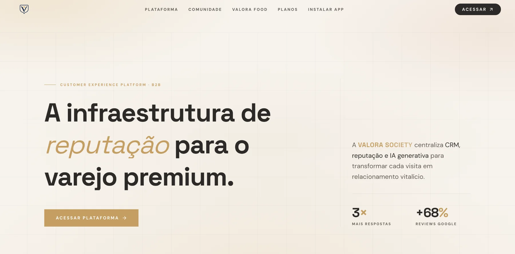 Valora Society — SaaS · Varejo premium